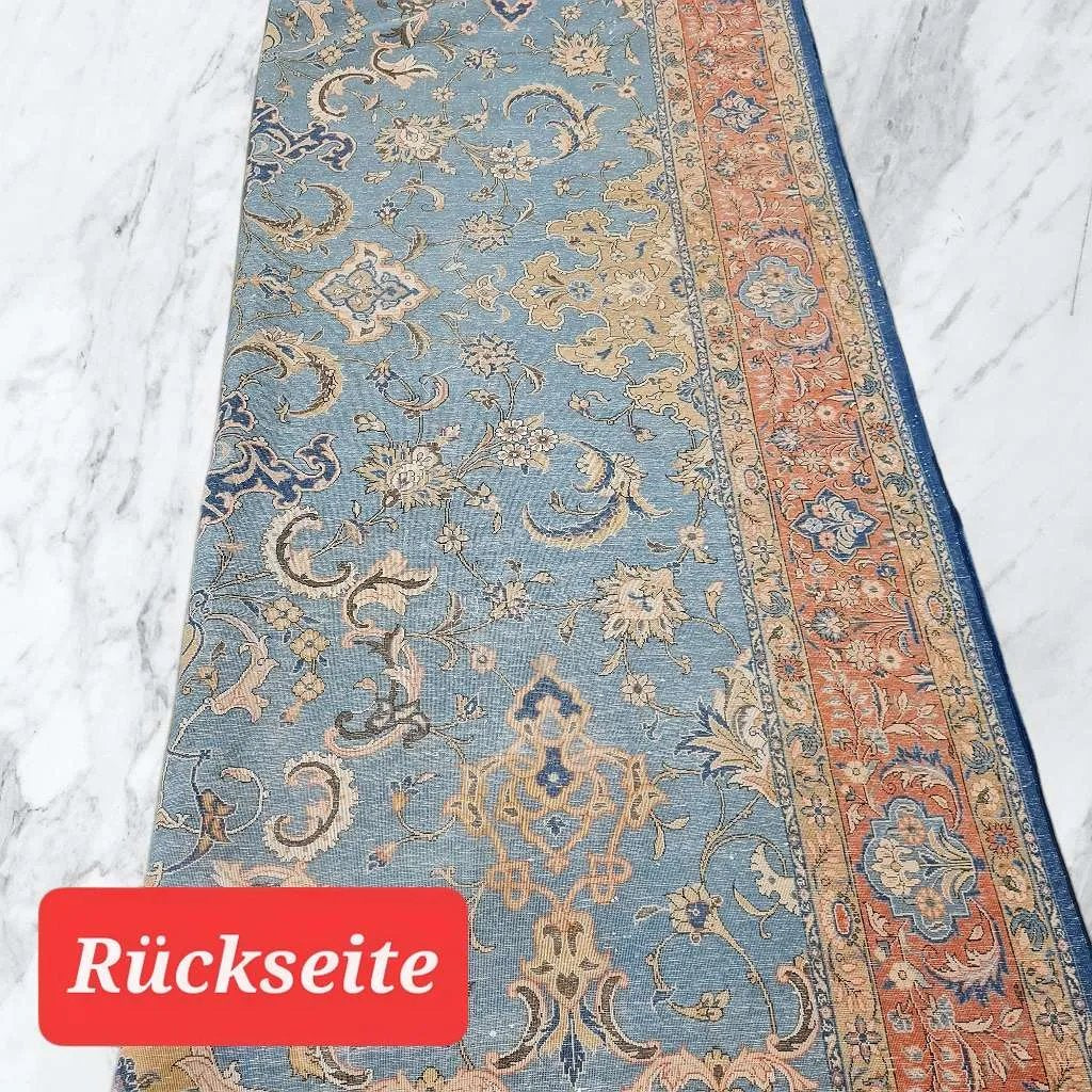 feinster " TÄBRIZ mit Seide " 350x240cm - Korkwolle - extra feine Knüpfung - Pflanzenfarben
