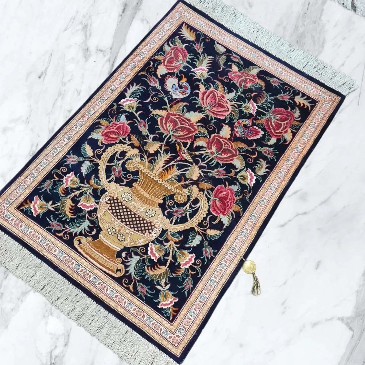 Vollseidenteppich GHOUM - 80x55cm - neuwertig - aus dem berühmten Knüpfgebiet im Iran