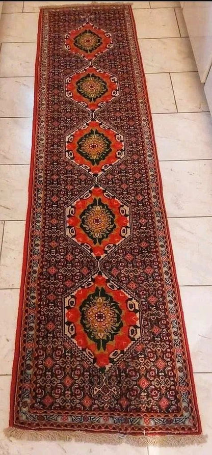 Perserläufer " SENNEH BIDJAR " 300x75cm - aus berühmten Knüpfgebiet- Pflanzenfarben