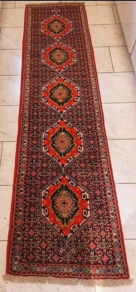 Perserläufer " SENNEH BIDJAR " 300x75cm - aus berühmten Knüpfgebiet- Pflanzenfarben