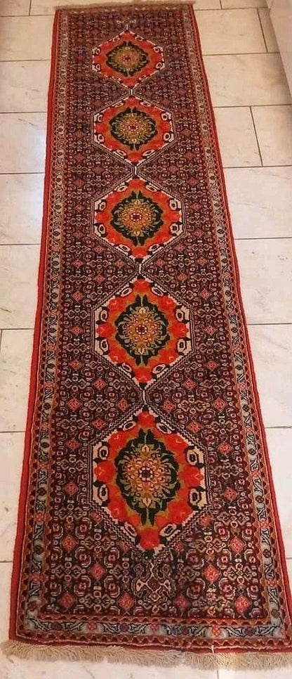 Perserläufer " SENNEH BIDJAR " 300x75cm - aus berühmten Knüpfgebiet- Pflanzenfarben