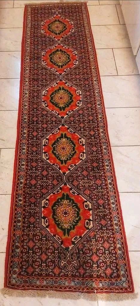 Perserläufer " SENNEH BIDJAR " 300x75cm - aus berühmten Knüpfgebiet- Pflanzenfarben