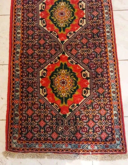 Perserläufer " SENNEH BIDJAR " 300x75cm - aus berühmten Knüpfgebiet- Pflanzenfarben
