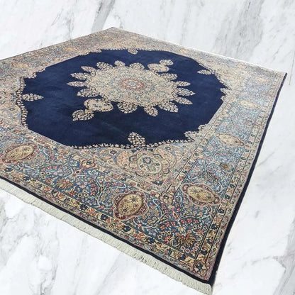 feinster " KIRMAN " 390x320cm - tiefblaues Mittelfeld - Top Zustand - sehr selten geworden